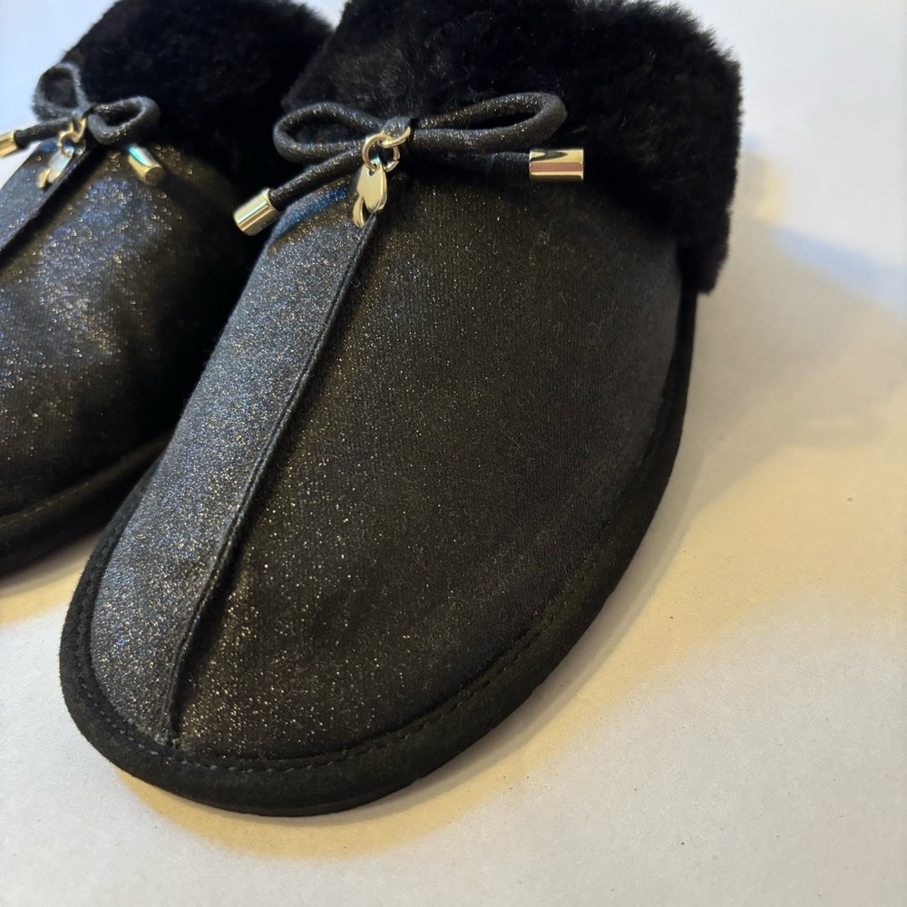 Kate Spade Black Faux Fur Glitter Slippers Size 9B - Picture 7 of 12